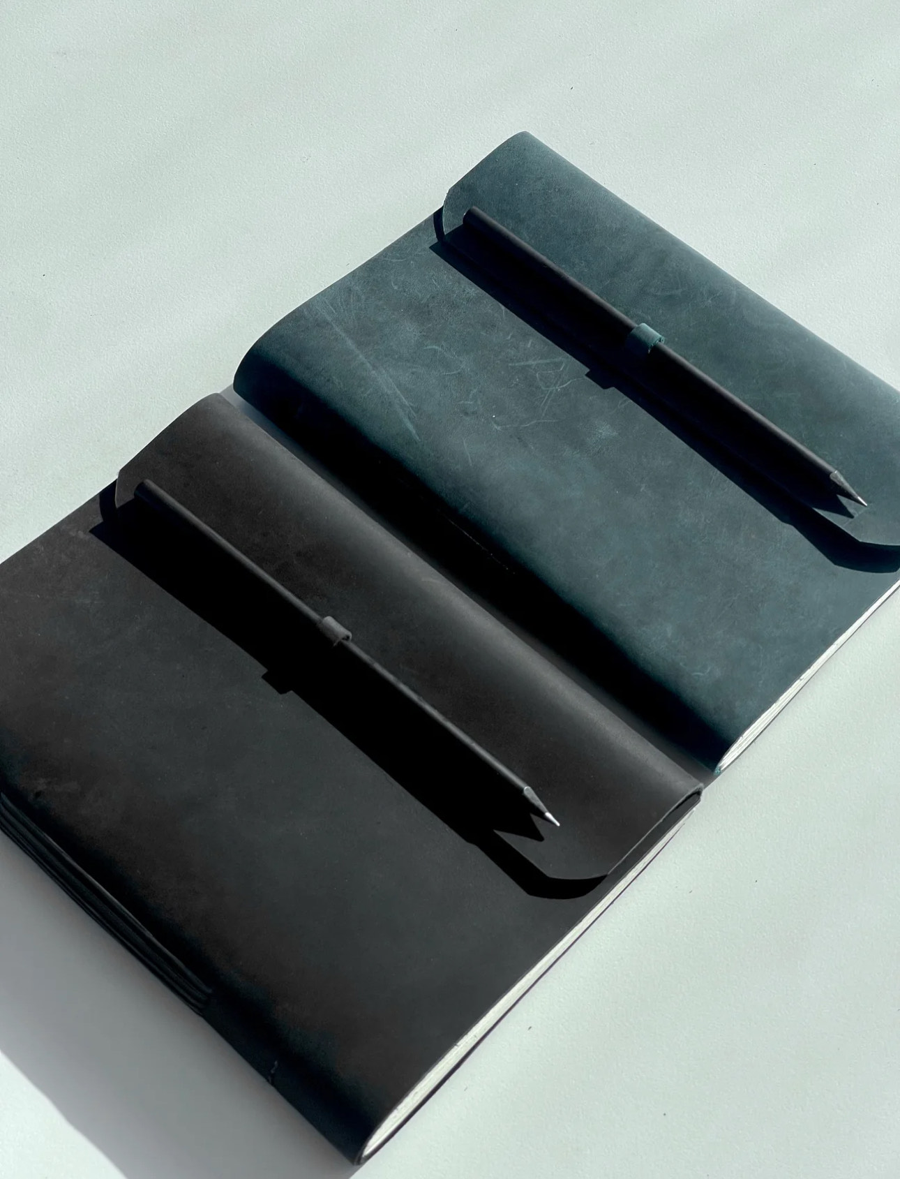 Black Leather Notebook with pencil