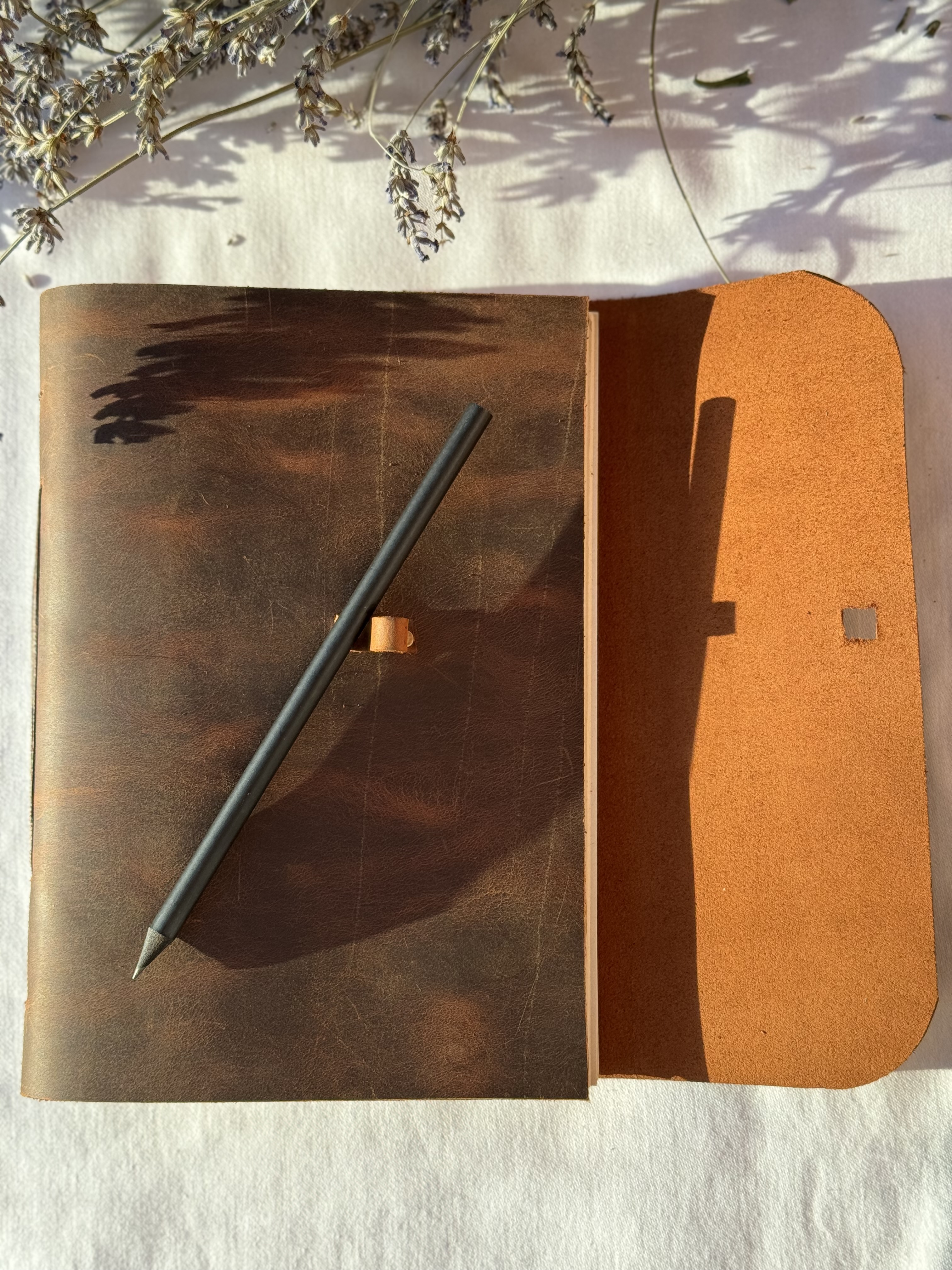 Brown Leather Notebook with Pencil