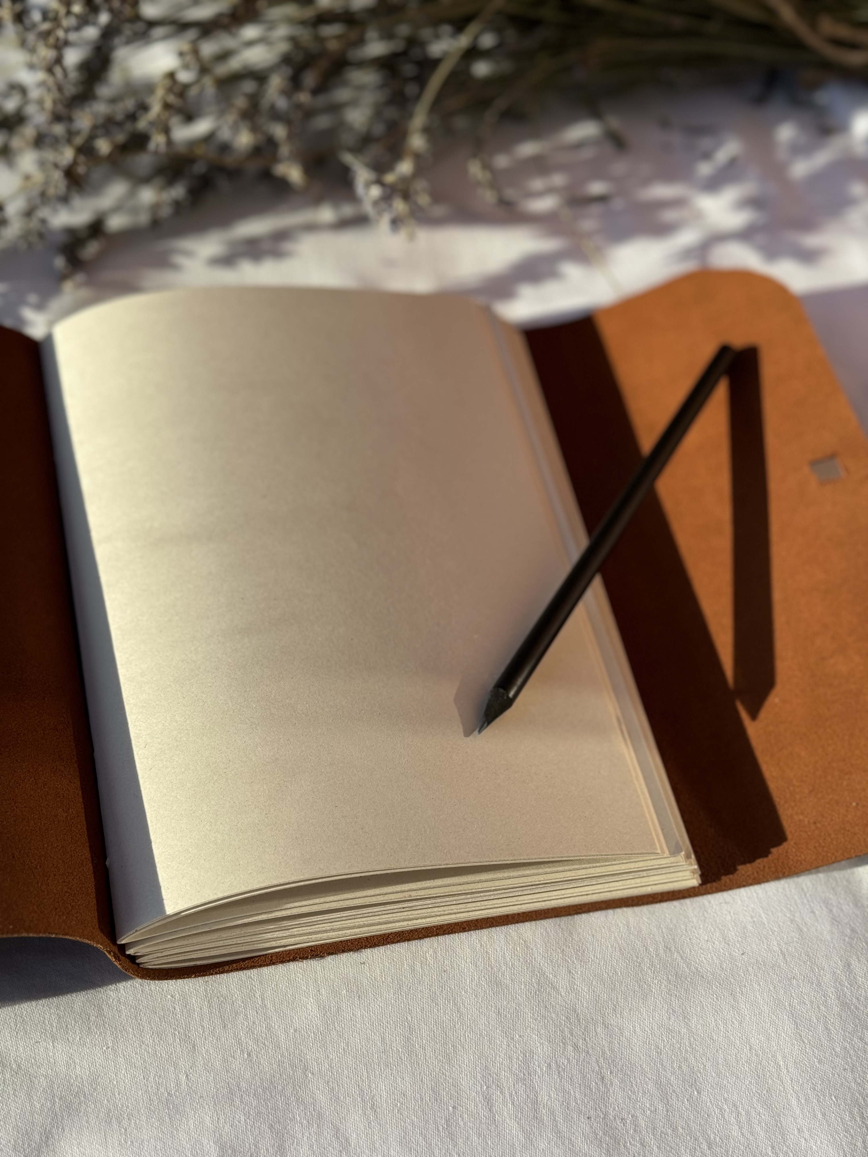 Brown Leather Notebook with Pencil